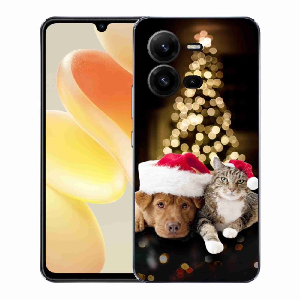 Gél borító mmCase a Vivo X80 Lite-on - Karácsonyi kutya és macska