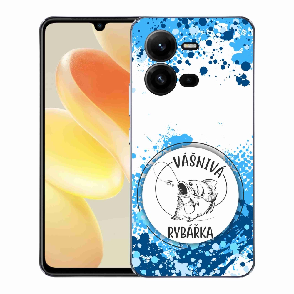 Gél borító mmCase a Vivo X80 Lite készülékhez - szenvedélyes halász fehér háttérrel