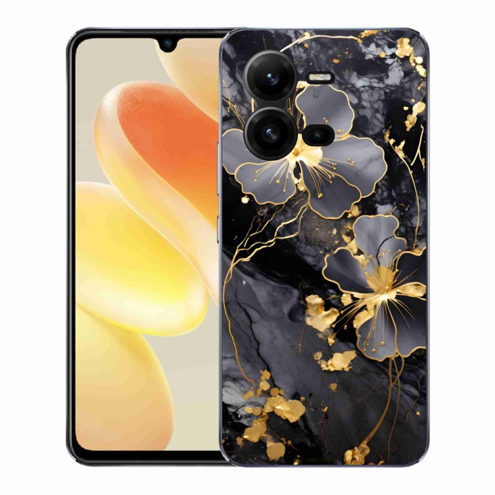 Gél borító mmCase a Vivo X80 Lite-hoz - arany virágok