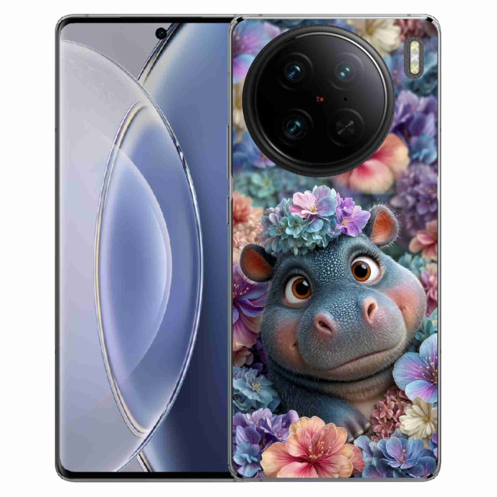 mmCase géltok a Vivo X90 Pro-hoz – virágokkal díszített kis víziló