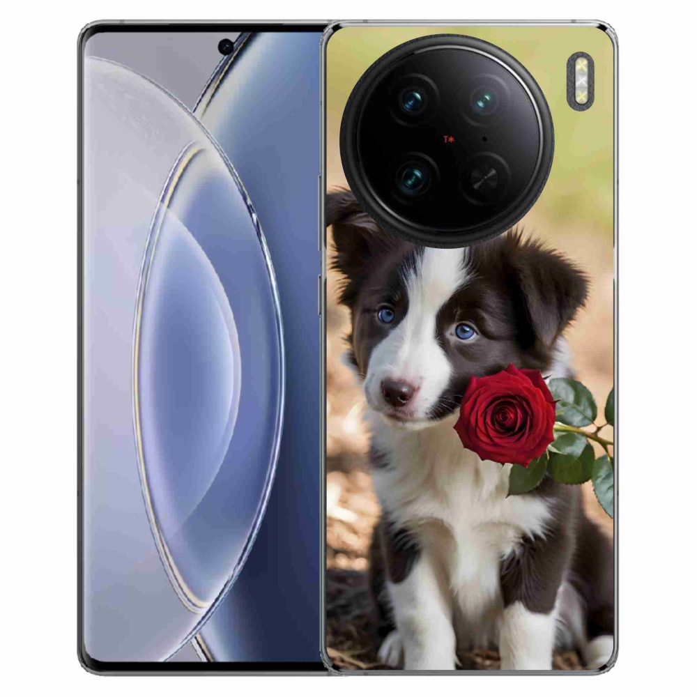 mmCase gél tok a Vivo X90 Pro-hoz – aranyos border collie rózsával