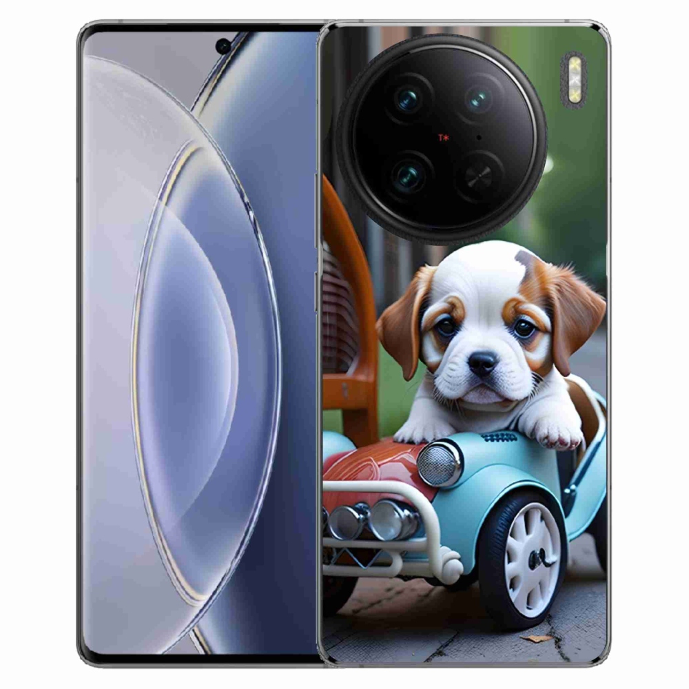mmCase géltok a Vivo X90 Pro-hoz – kiskutya egy retro autóban