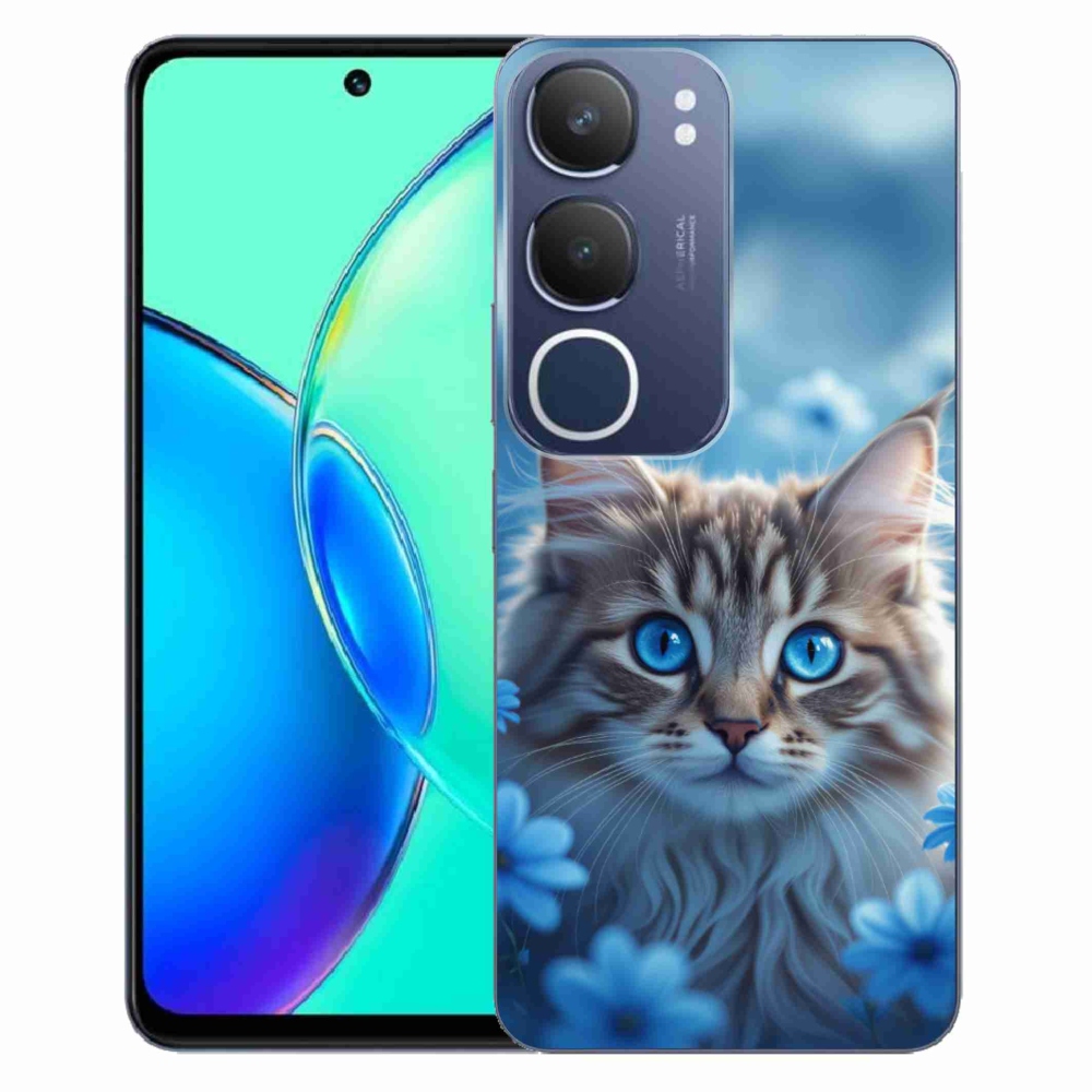 mmCase gél tok a Vivo Y19S-hez – kiscica kék virágok között