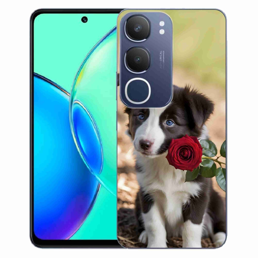 mmCase gél tok a Vivo Y19S-hez – aranyos border collie rózsával