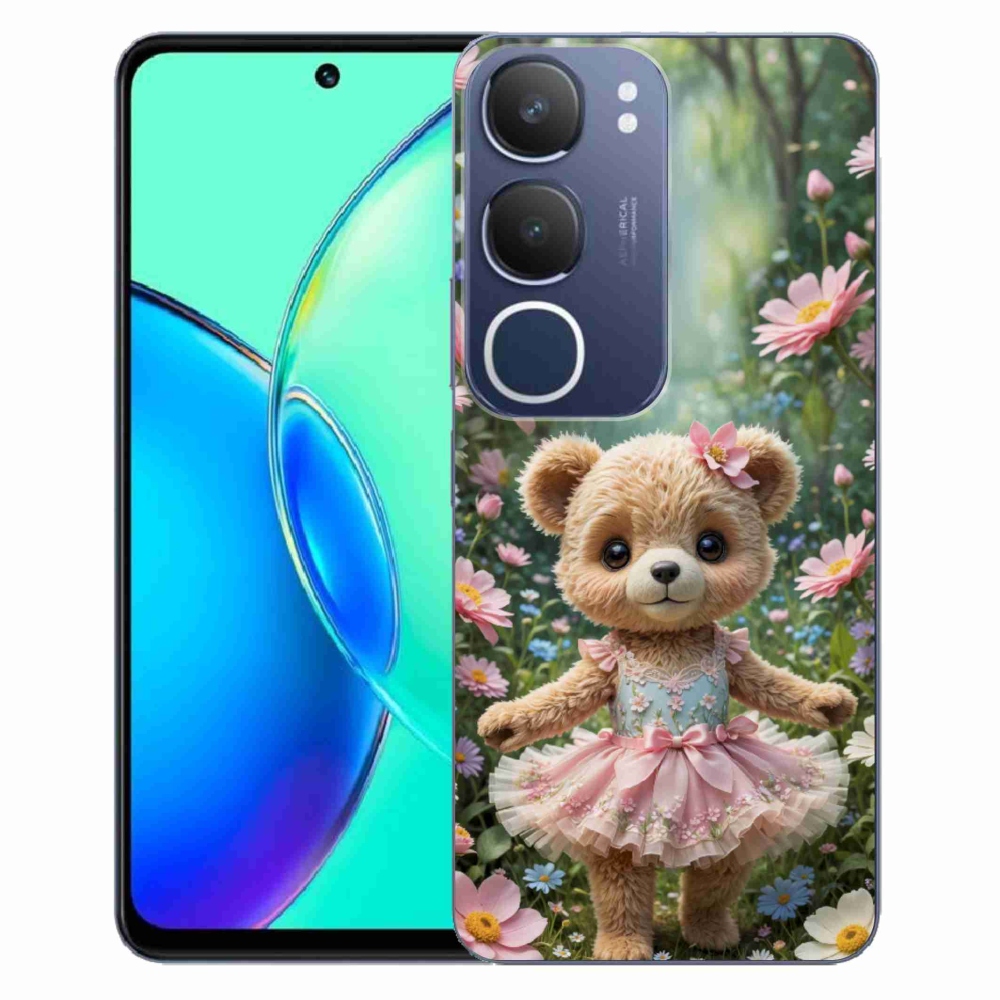 mmCase gél tok a Vivo Y19S-hez – aranyos mackó virágok között