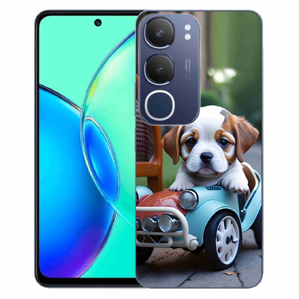 mmCase géltok a Vivo Y19S-hez – kiskutya egy retro autóban