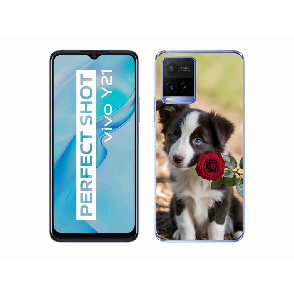 mmCase gél tok a Vivo Y21/Y21s/Y33s modellekhez – aranyos border collie rózsával