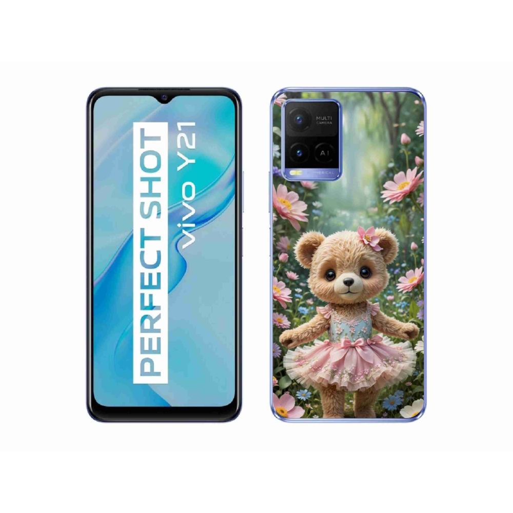 mmCase gél tok a Vivo Y21/Y21s/Y33s modellekhez – aranyos mackó virágok között