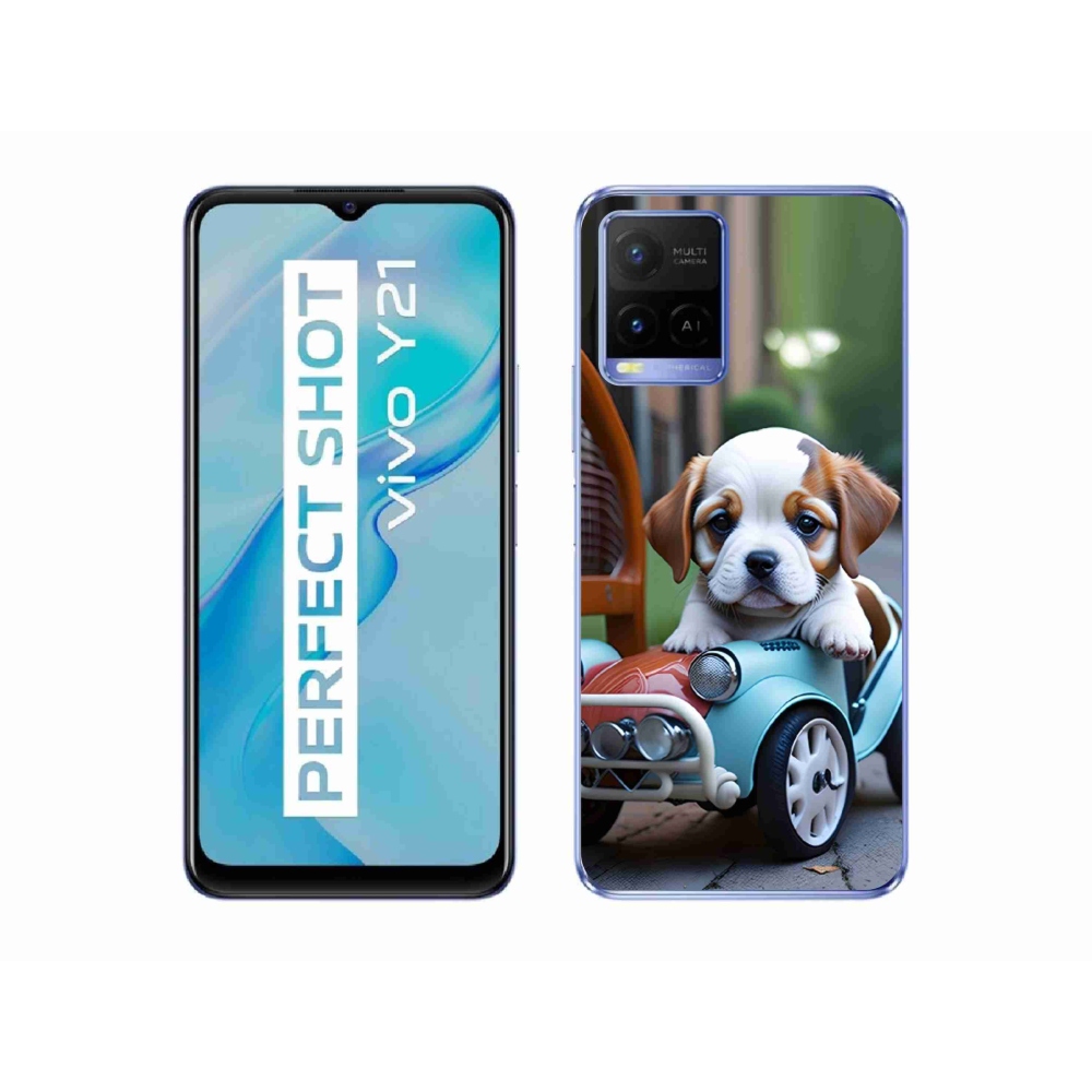 mmCase géltok a Vivo Y21/Y21s/Y33s készülékekhez – kiskutya egy retro autóban