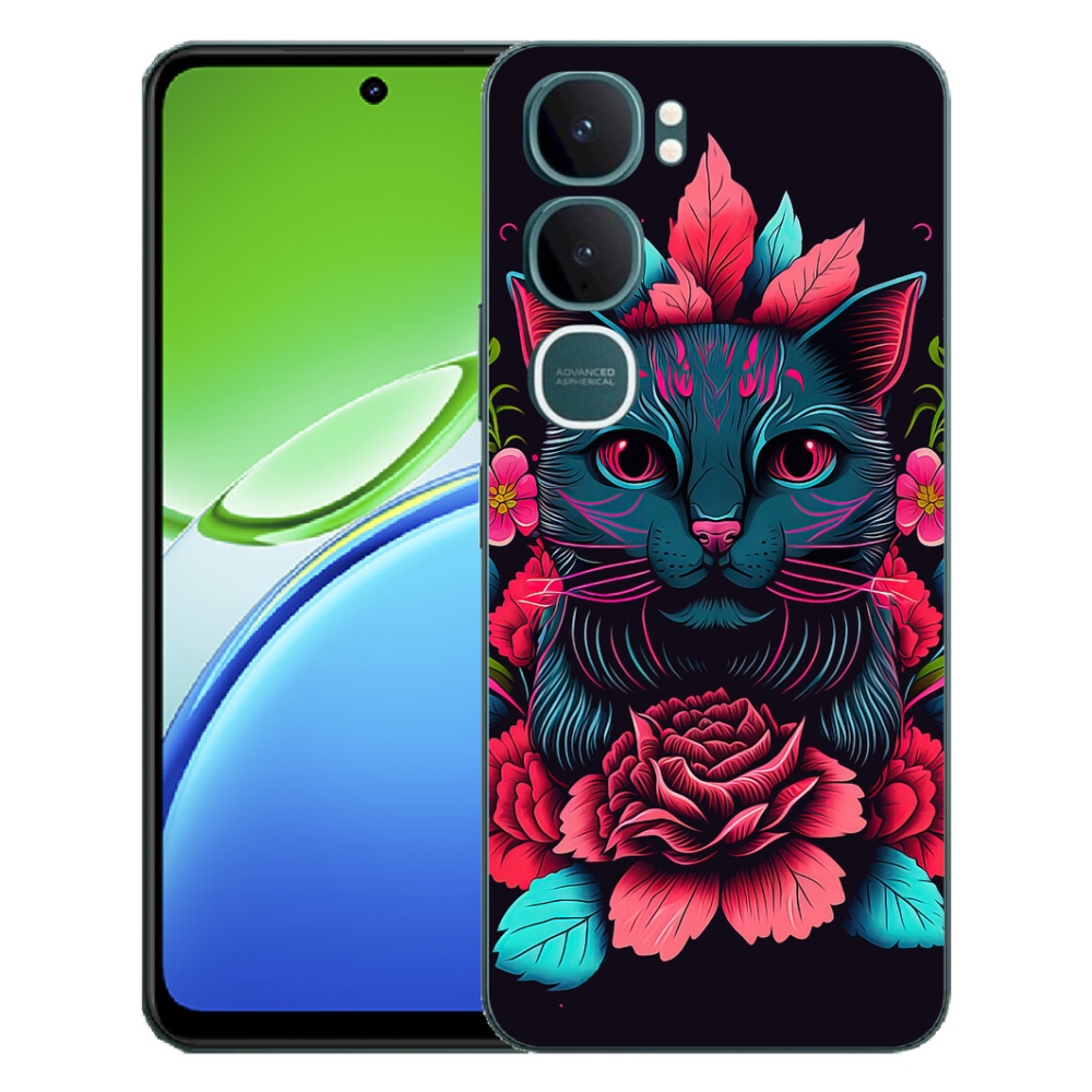 mmCase géltok a Vivo Y21d-hez – virágok és macska