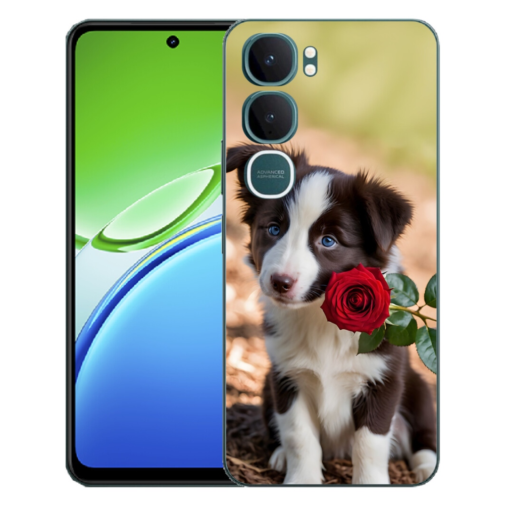 mmCase gél tok a Vivo Y21d-hez – aranyos border collie rózsával