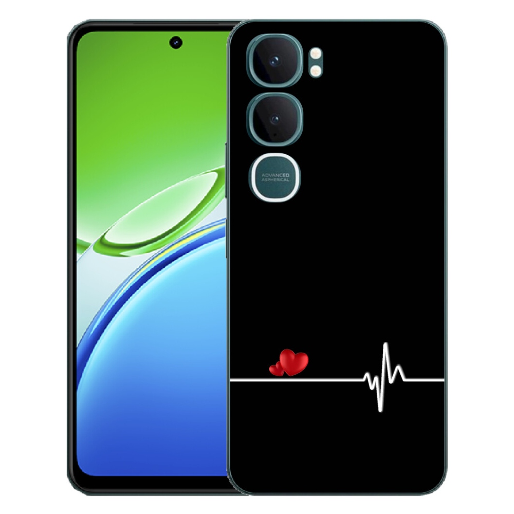 mmCase géltok a Vivo Y21d-hez – szív és pulzus fekete háttérrel