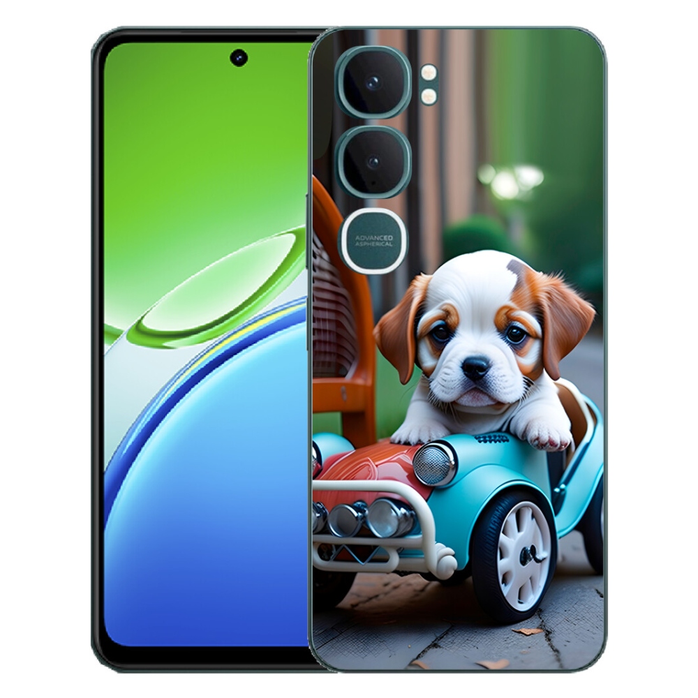 mmCase géltok a Vivo Y21d-hez – kiskutya retro autóban