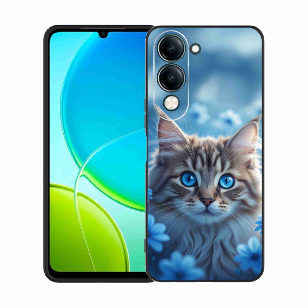 Gél borító mmCase a Vivo Y29S 5G készülékhez - kék virágos cica