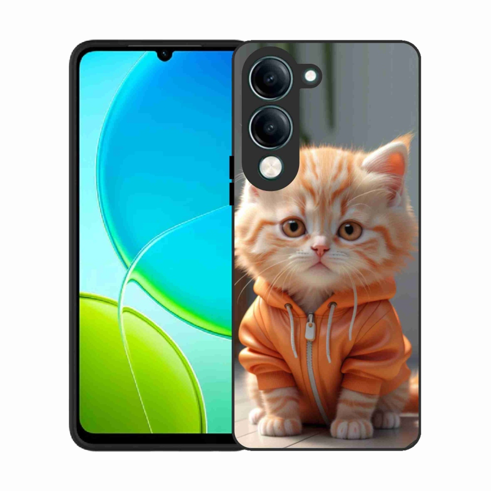 Gél borítás mmCase a Vivo Y29S 5G-hez - cica kapucnis pulóverben