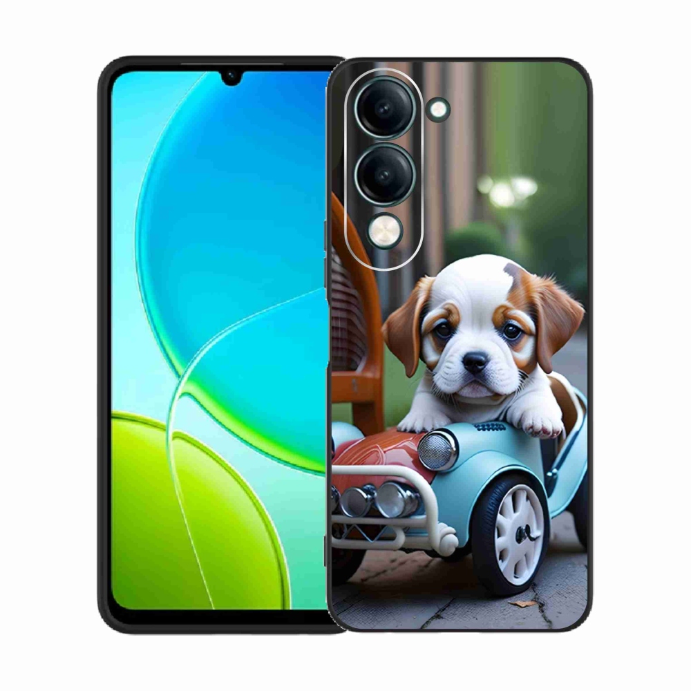 Gél borító mmCase a Vivo Y29S 5G-hez - kiskutya a retro autóban