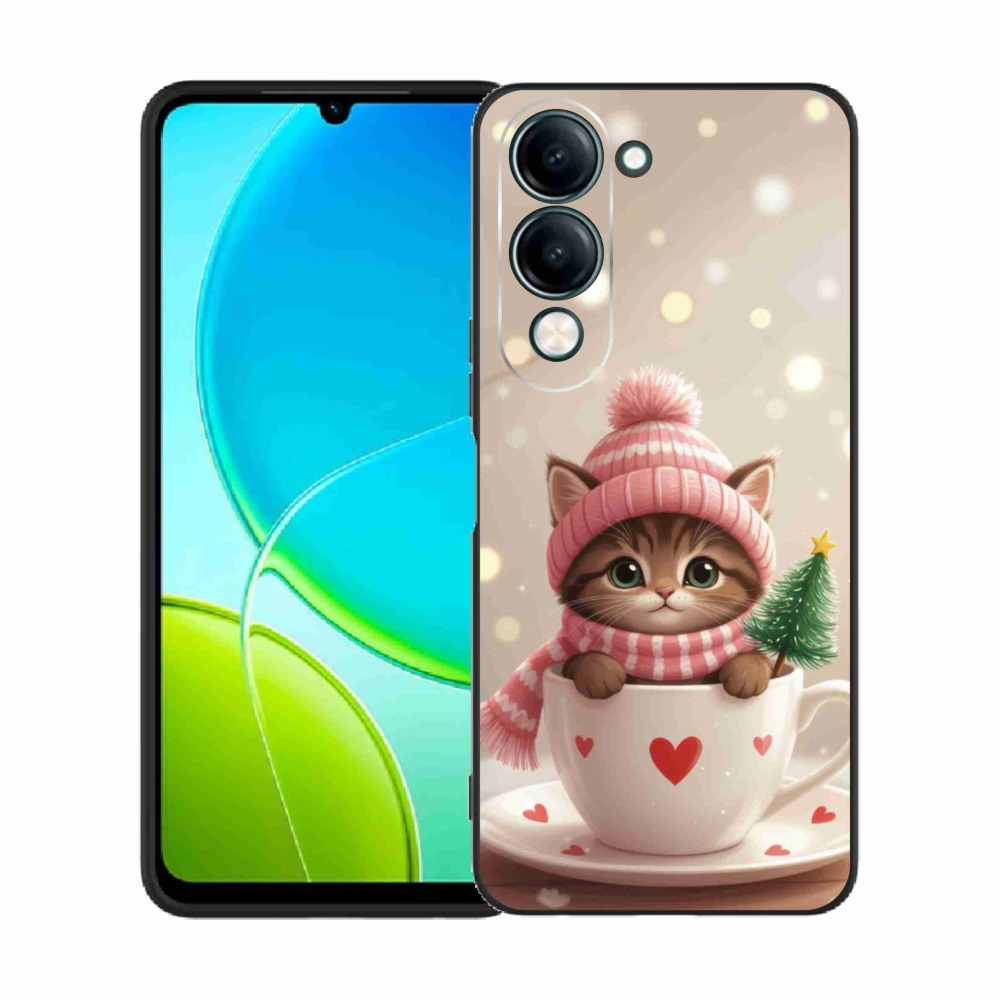 Gél borítás mmCase a Vivo Y29S 5G-hez - Karácsonyi cica a csészében