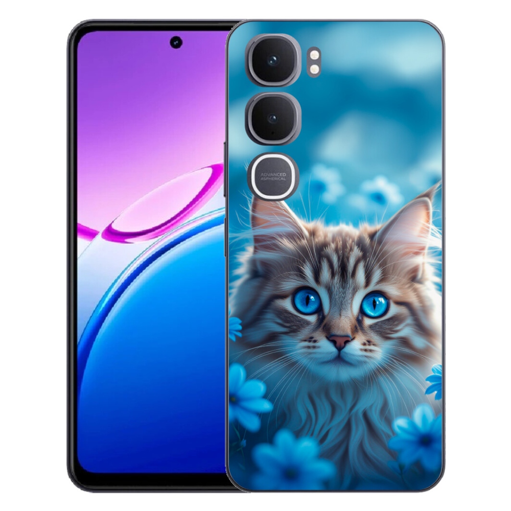 mmCase gél tok a Vivo Y31 5G-hez – kiscica kék virágok között