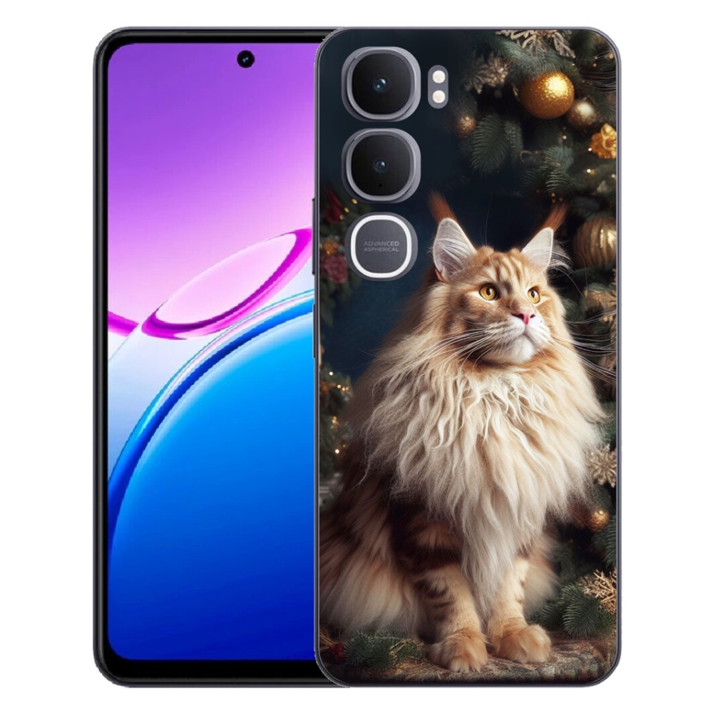 mmCase géltok a Vivo Y31 5G-hez – macska a karácsonyfa mellett