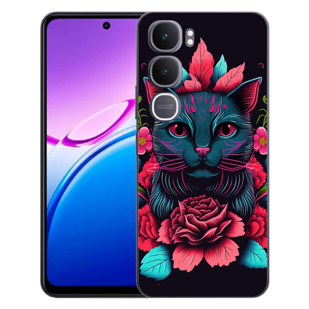 mmCase géltok a Vivo Y31 5G-hez – virágok és macska