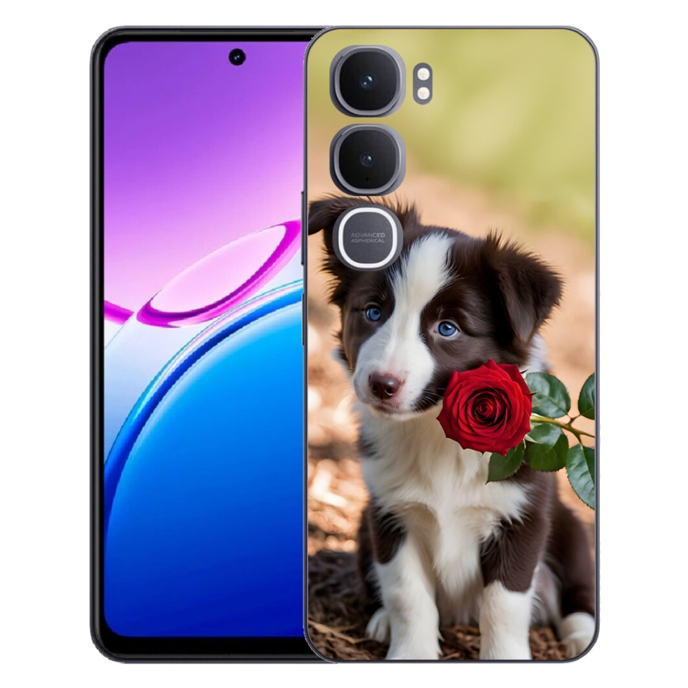 mmCase gél tok a Vivo Y31 5G-hez – aranyos border collie rózsával