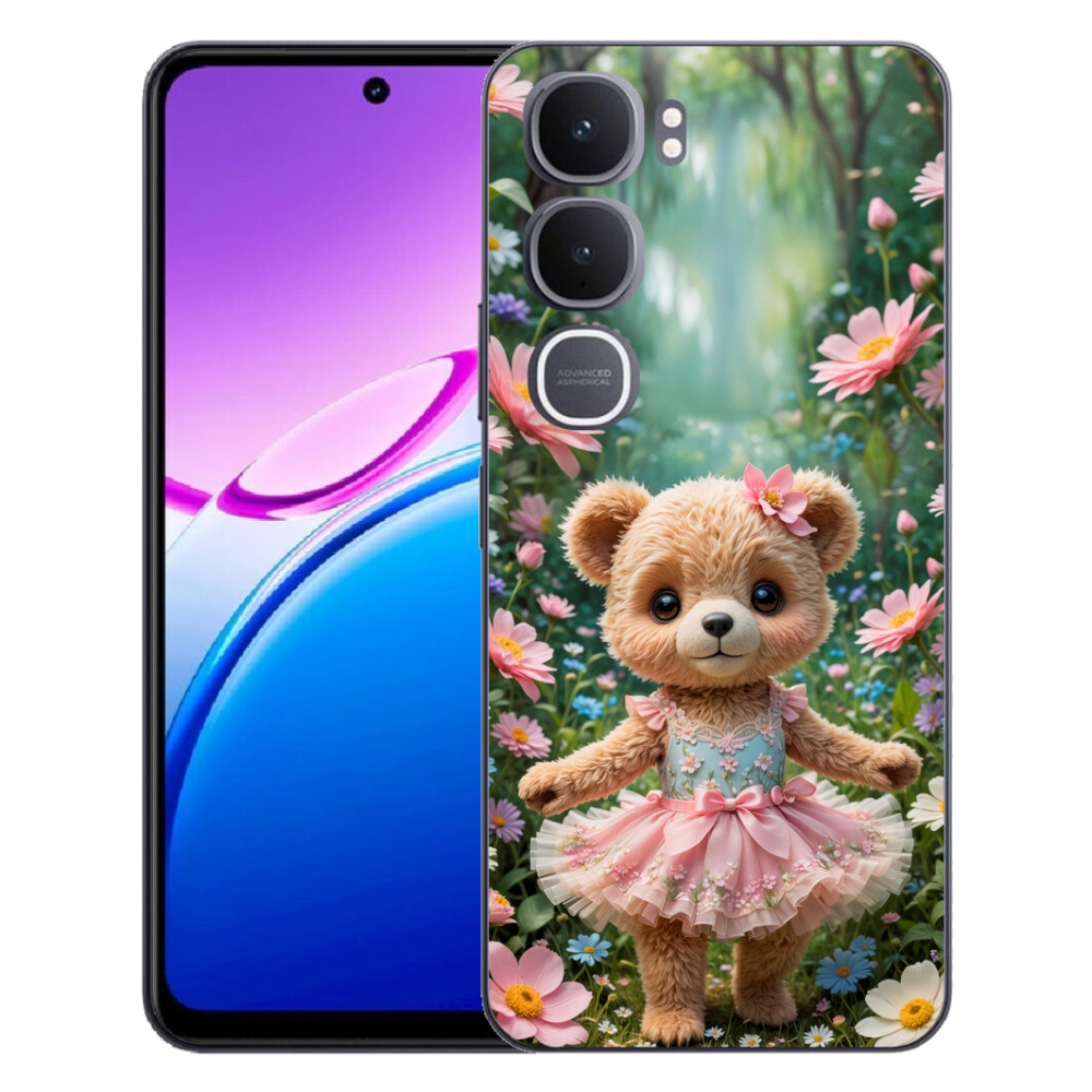 mmCase gél tok a Vivo Y31 5G-hez – aranyos mackó virágok között