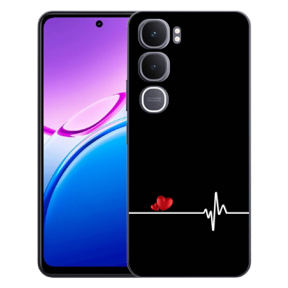 mmCase géltok a Vivo Y31 5G-hez – szív és pulzus fekete háttérrel