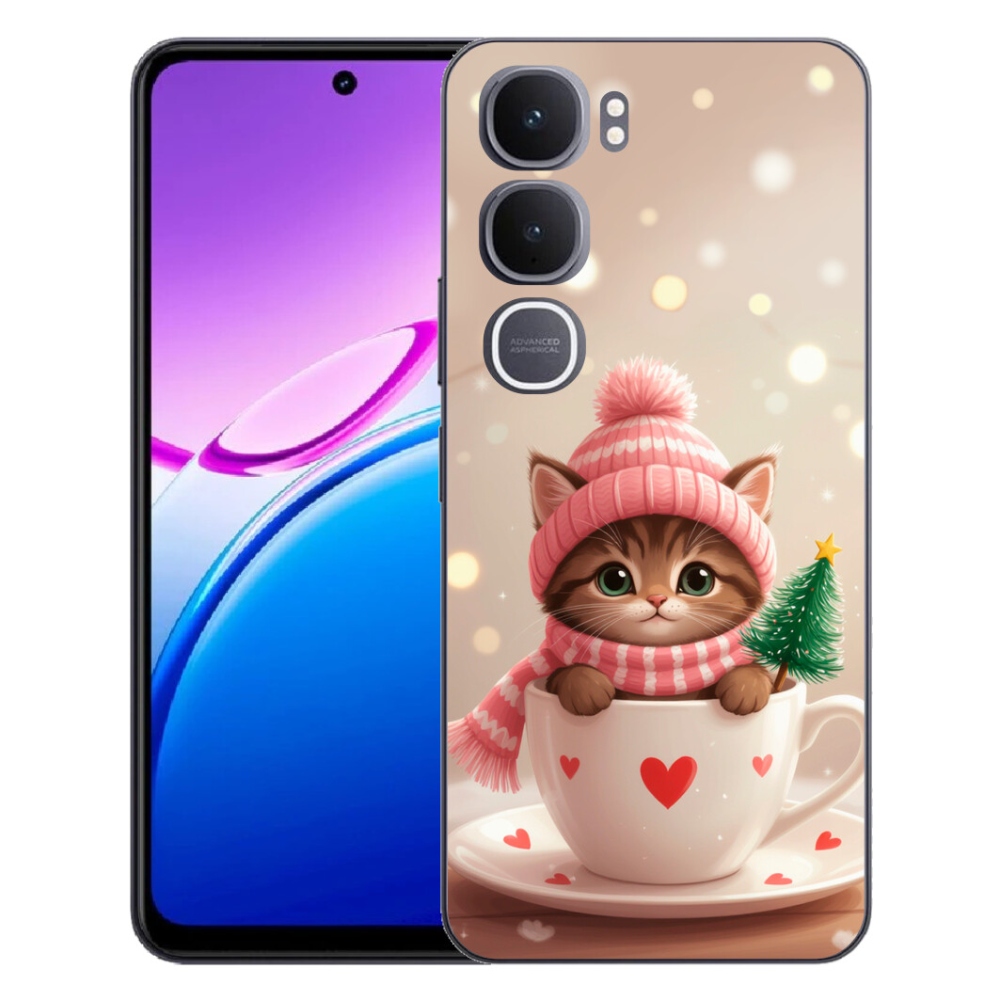 mmCase gél tok a Vivo Y31 5G-hez – karácsonyi cica csészében