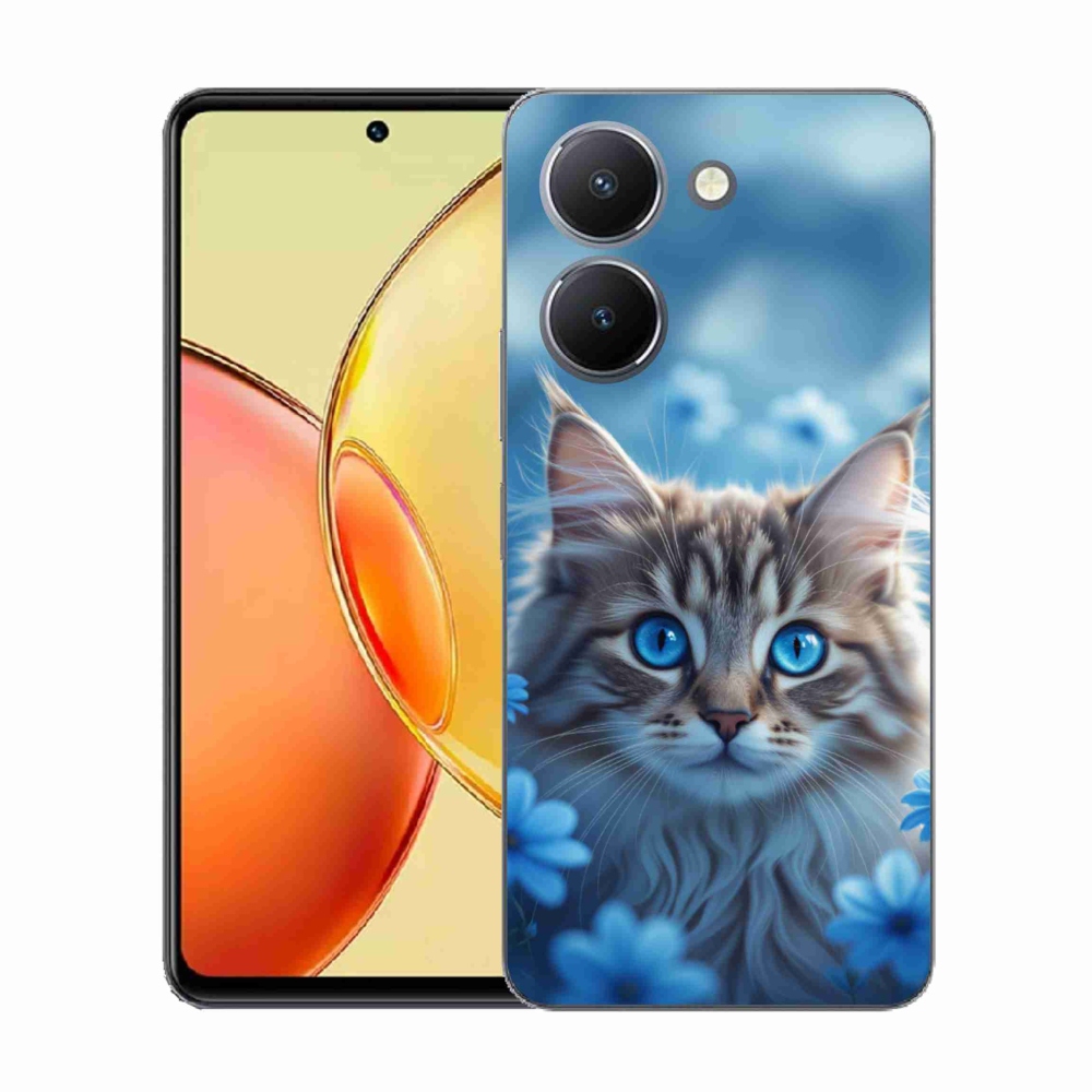 Zselés borító mmCase a Vivo Y36-hoz - kék virágos cica