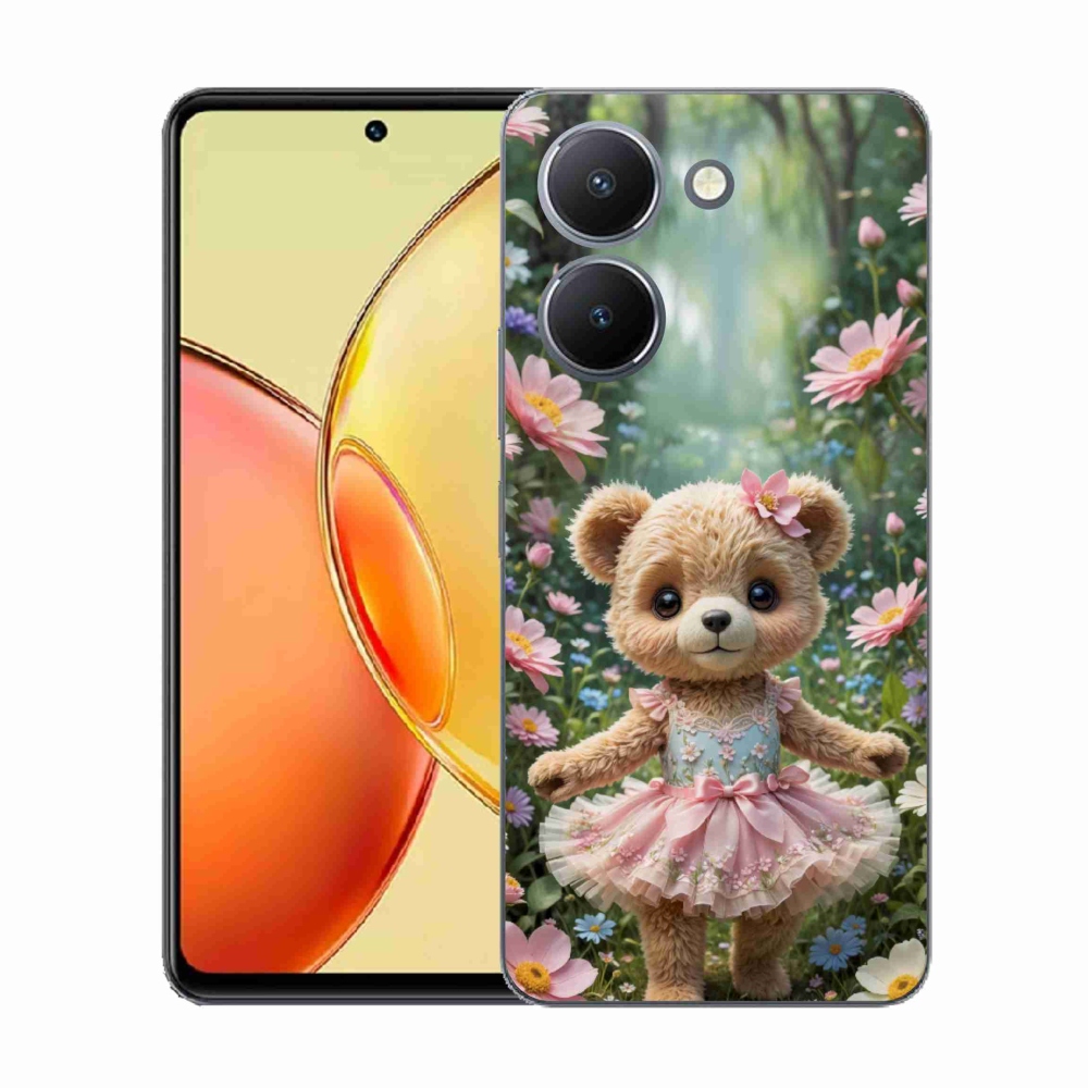 Gél borító mmCase a Vivo Y36-hoz - aranyos mackó virágokkal