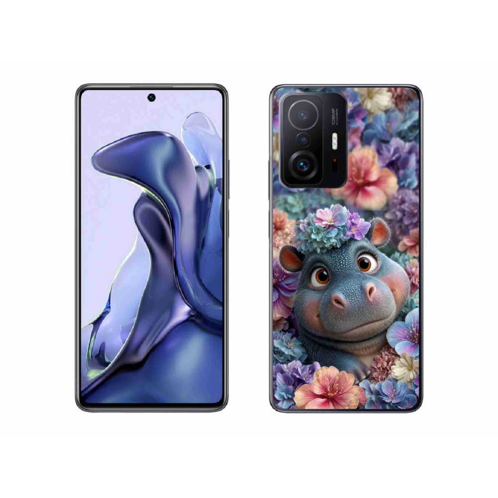 Gél borító mmCase a Xiaomi 11T-hez - víziló virágokban