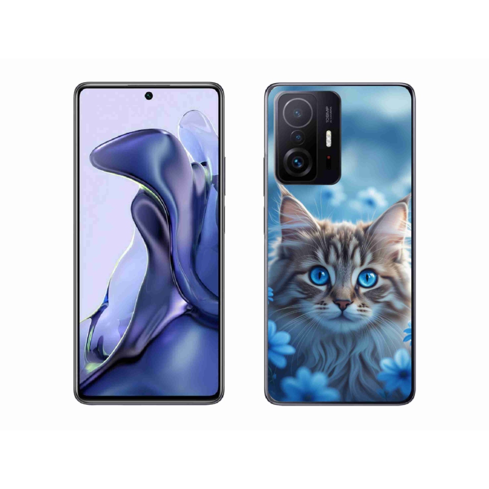 Gél borítás mmCase a Xiaomi 11T Pro számára - cica kék virágokkal