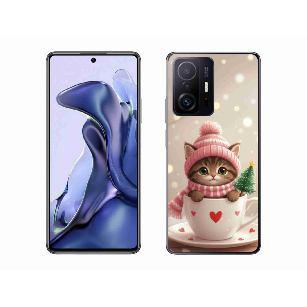 Gél borítás mmCase a Xiaomi 11T-hez - Karácsonyi cica a csészében