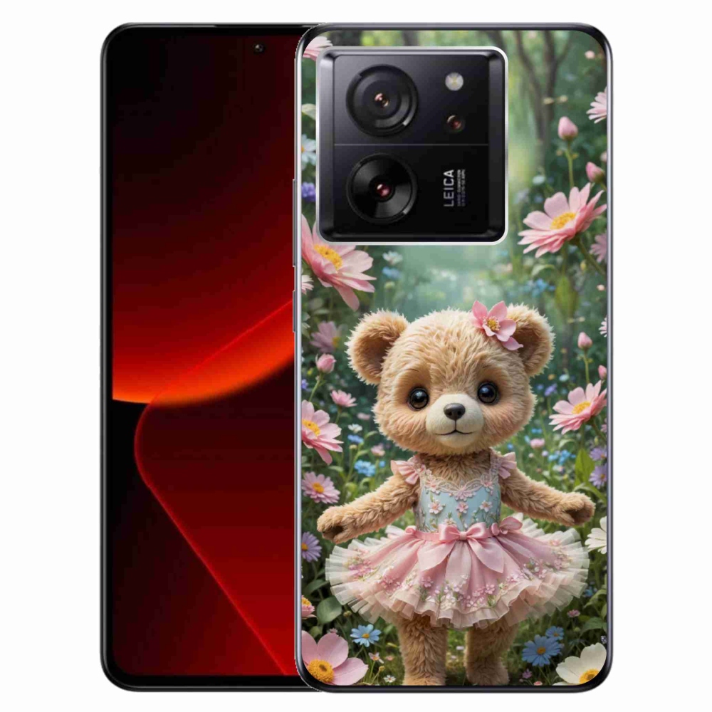 Gél borítás mmCase a Xiaomi 13T/13T Pro számára - aranyos mackó virágokkal