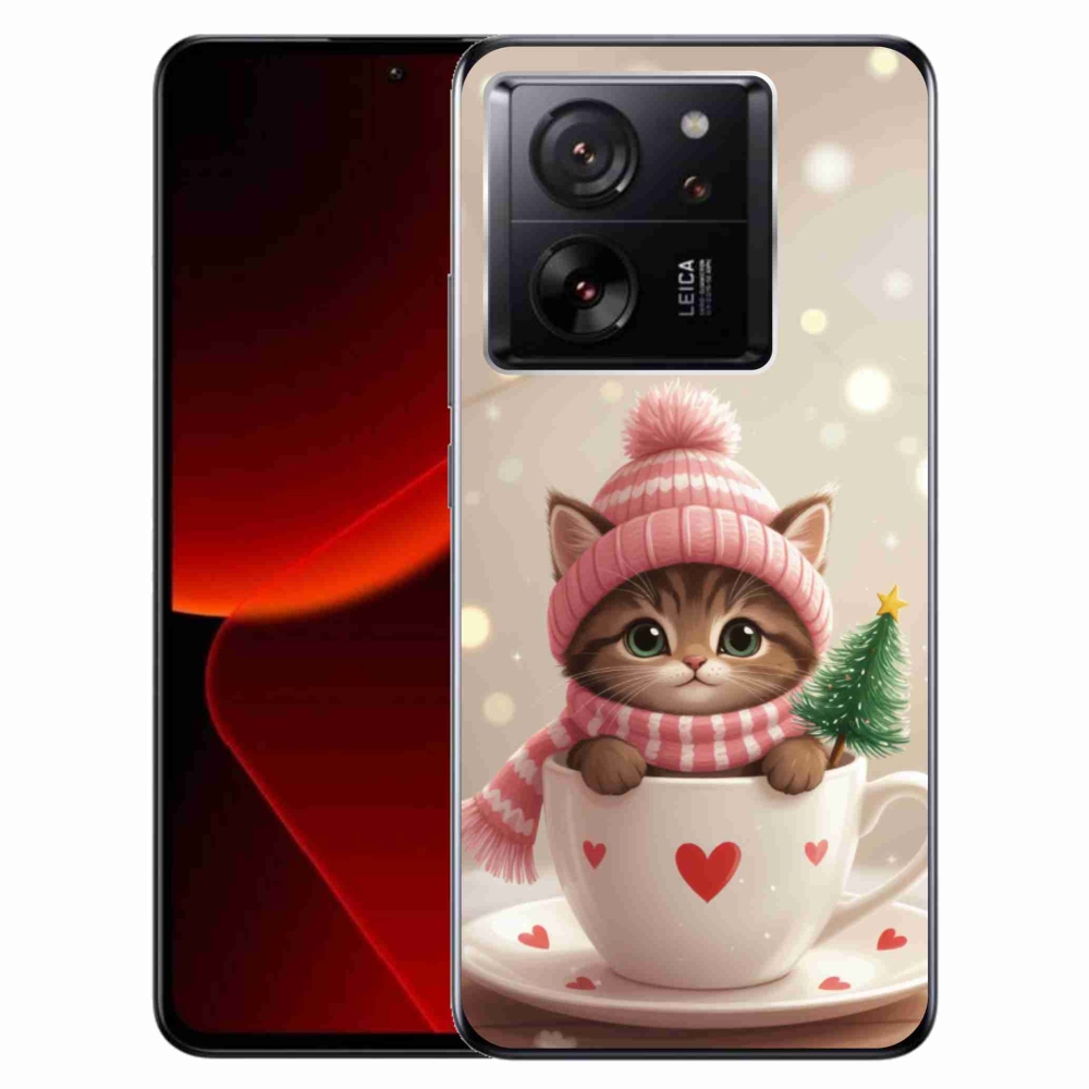 Gél borítás mmCase a Xiaomi 13T/13T Pro számára - Karácsonyi cica a csészében