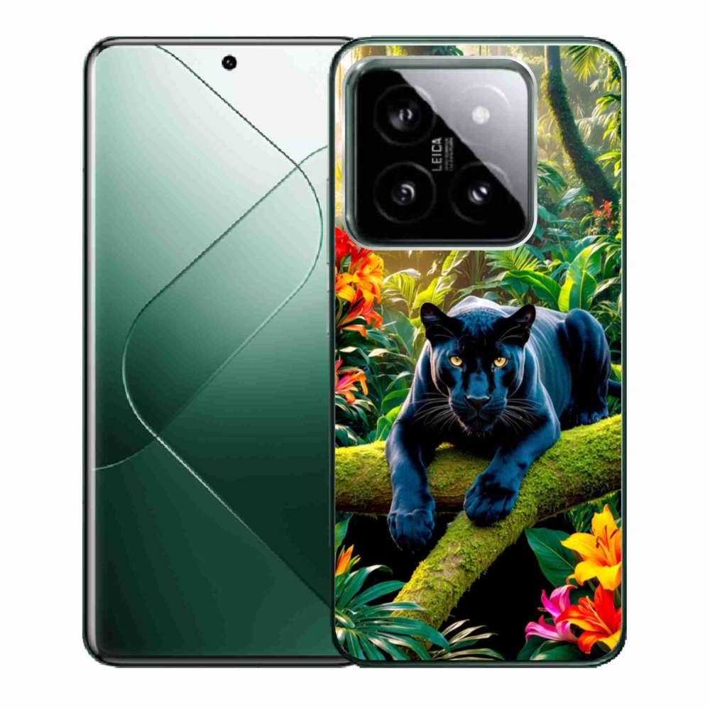 Gél borító mmCase a Xiaomi 14-hez - fekete párduc a dzsungelben