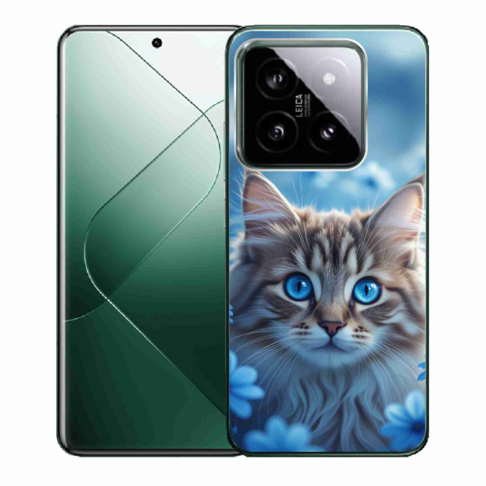 Gél borító mmCase a Xiaomi 14-hez - kék virágos cica
