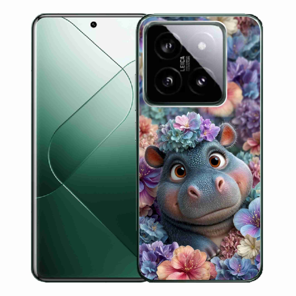 Gél borítás mmCase a Xiaomi 14 Pro-hoz - víziló virágokban