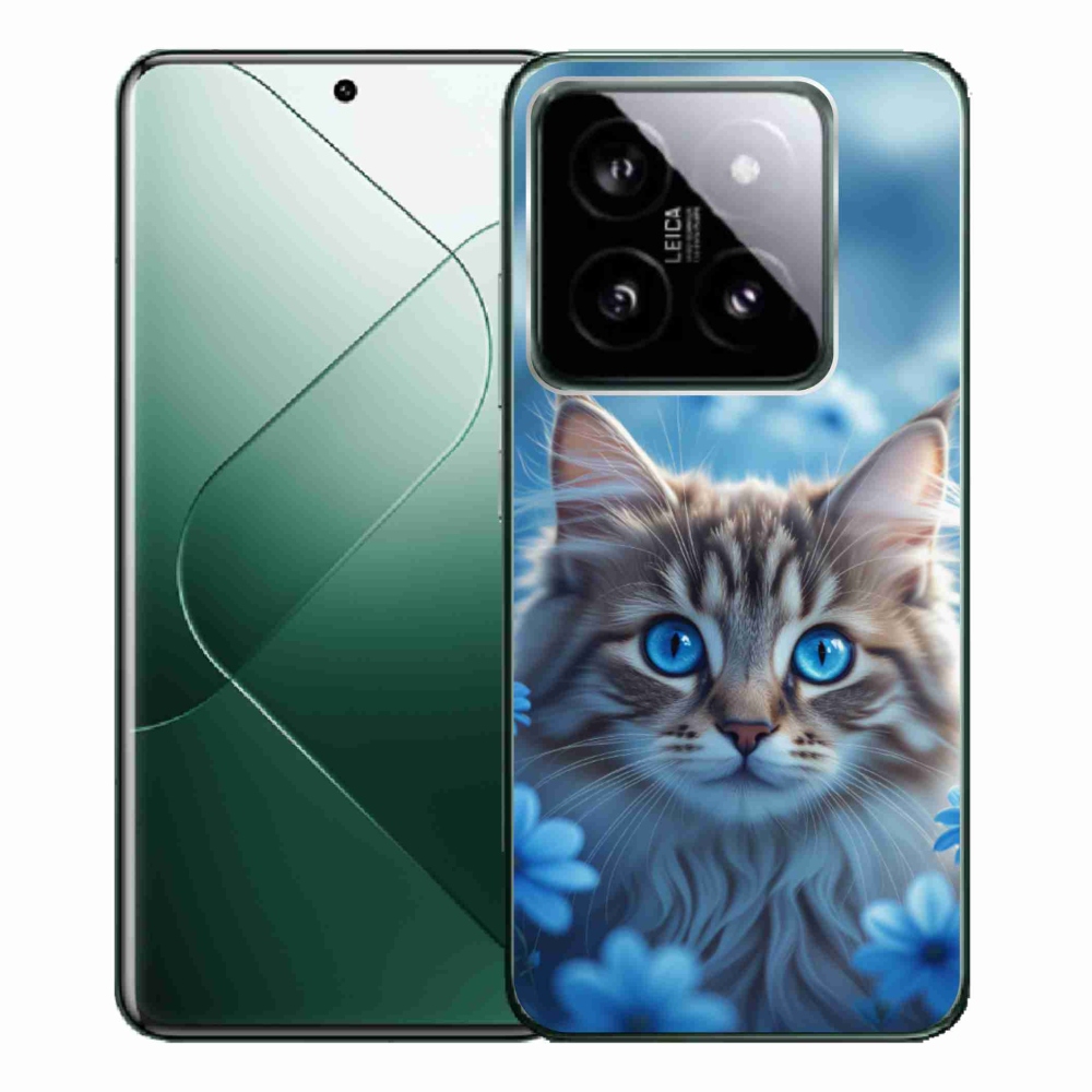 Gél borítás mmCase a Xiaomi 14 Pro-hoz - cica kék virágokkal
