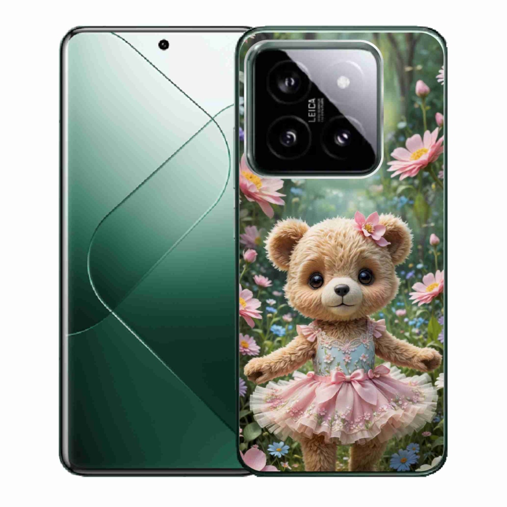 Gél borító mmCase a Xiaomi 14-hez - aranyos mackó virágokkal