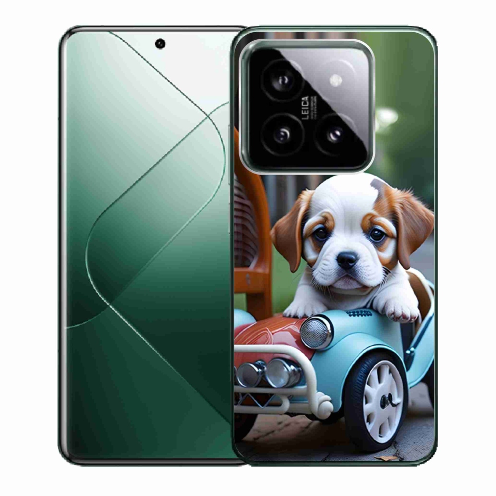 Gél borító mmCase a Xiaomi 14 - kiskutya retro autóban