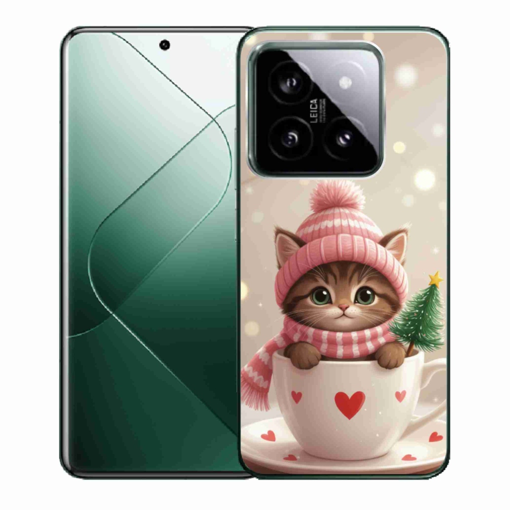 Gél borítás mmCase a Xiaomi 14-hez - Karácsonyi cica a csészében