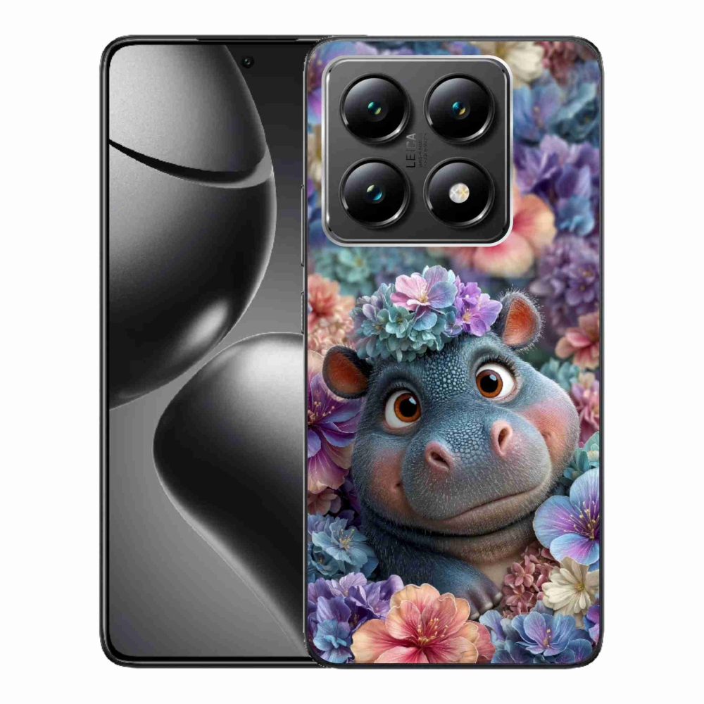 Gél borító mmCase a Xiaomi 14T-hez - víziló virágokban