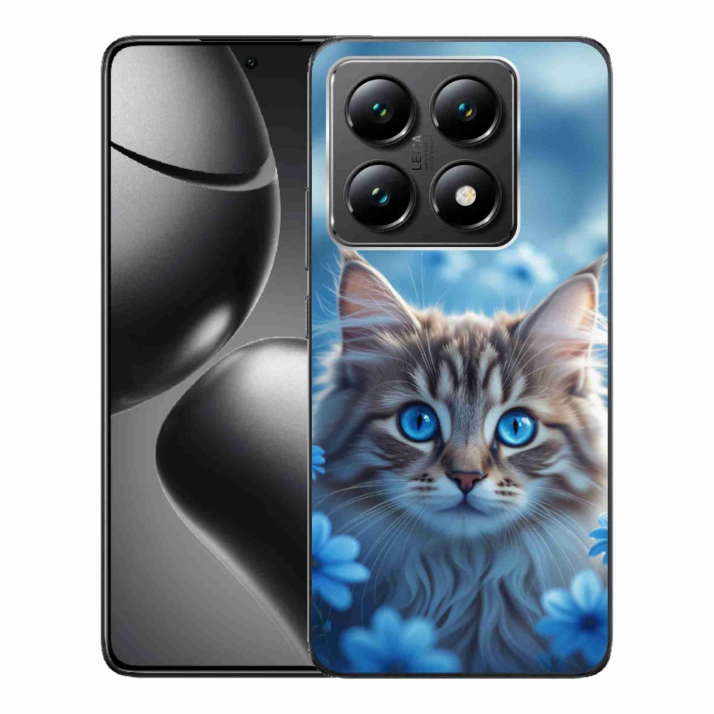 Gél borító mmCase a Xiaomi 14T-hez - cica kék virágokkal