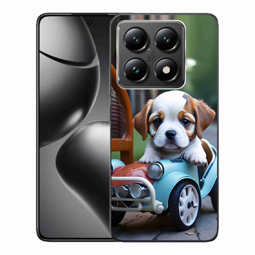 Gél borítás mmCase a Xiaomi 14T-hez - kiskutya a retro autóban