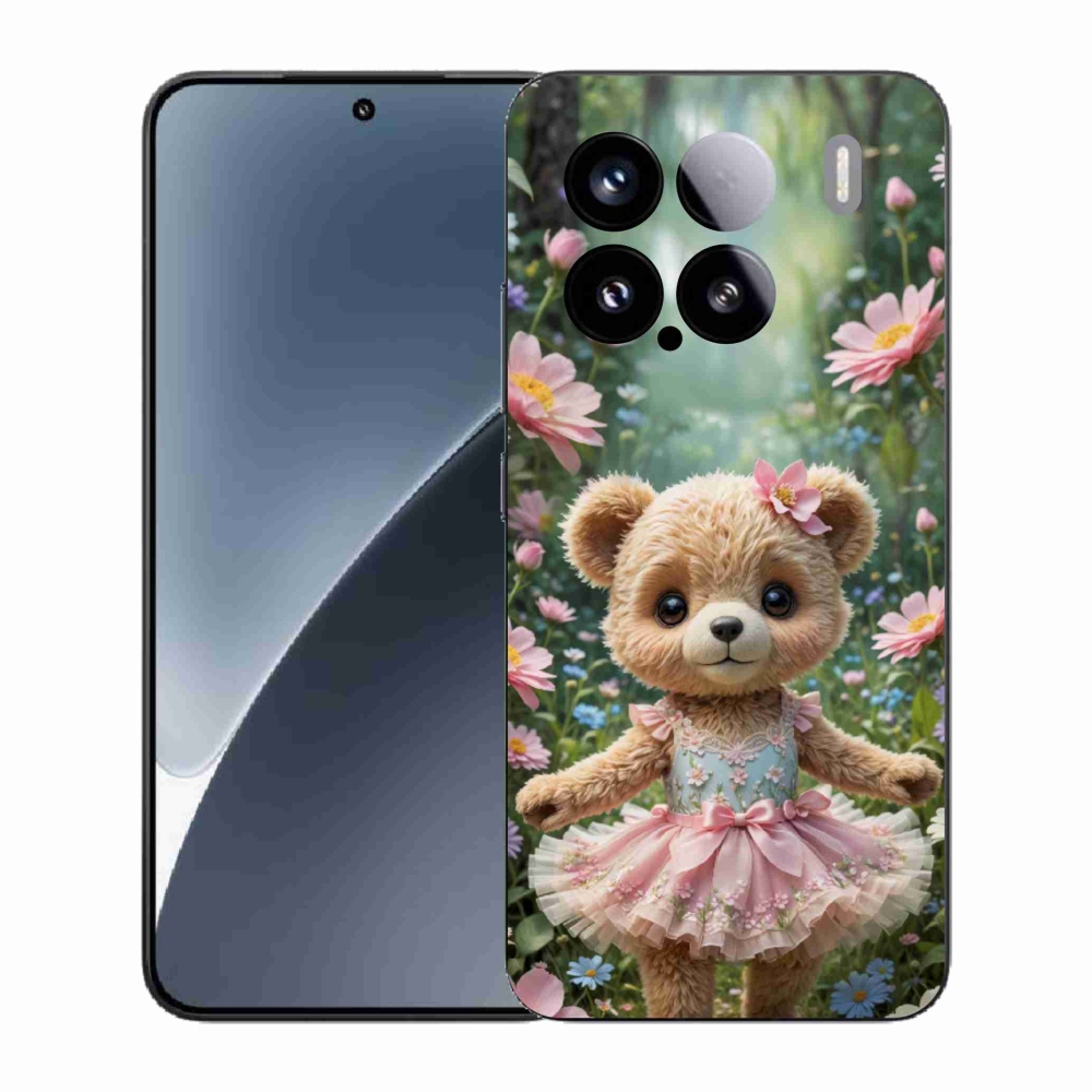 Gél borító mmCase a Xiaomi 15-öshöz - aranyos mackó virágokban