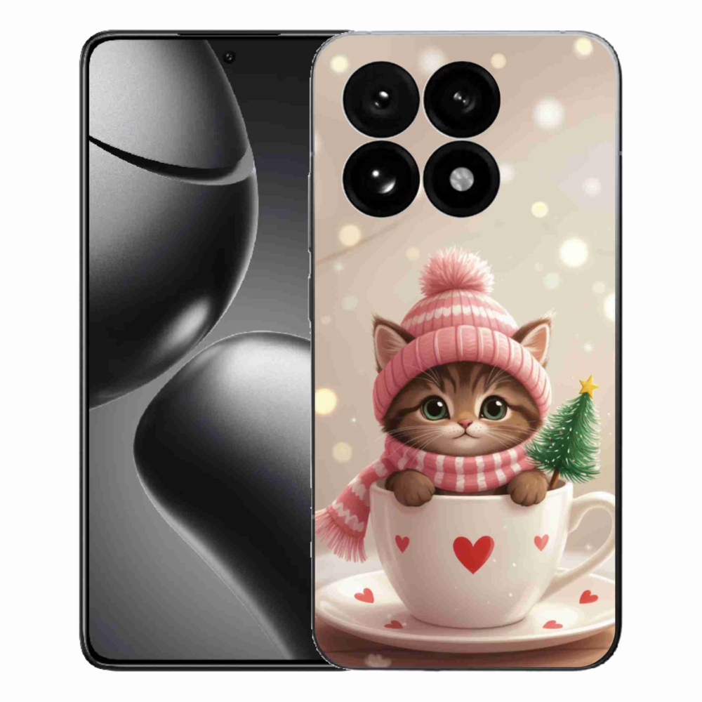 Gél borítás mmCase a Xiaomi 15T-hez - Karácsonyi cica a csészében