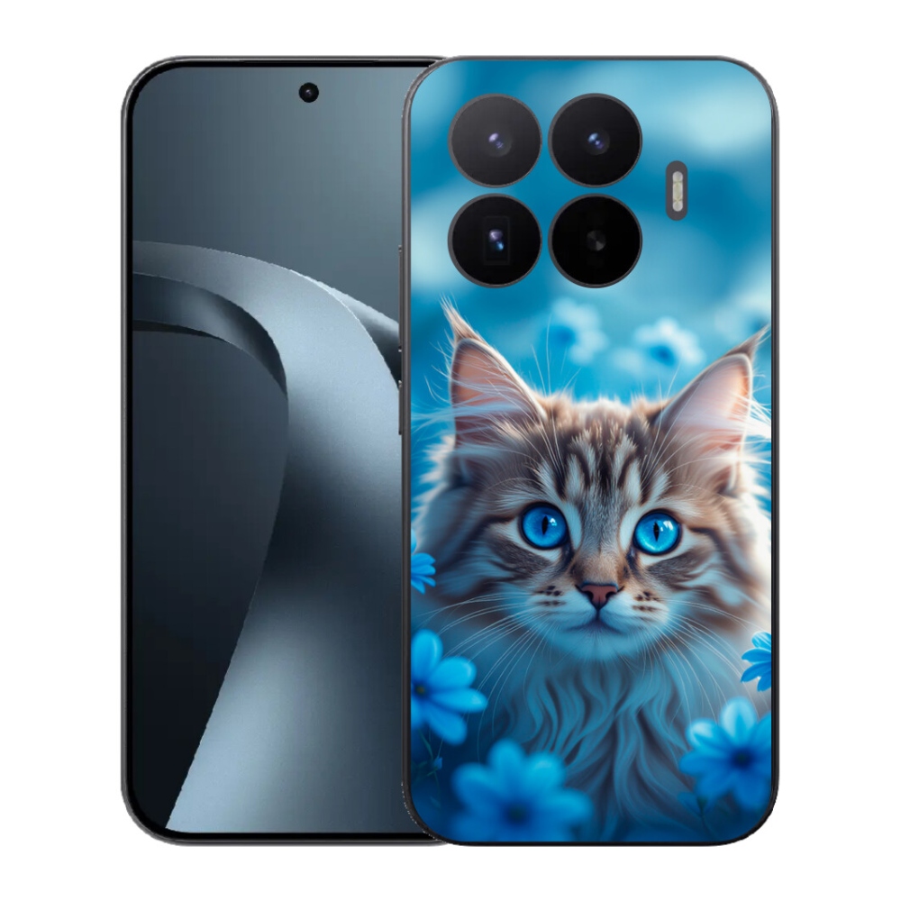 Gél borító mmCase a Xiaomi 17T-hez - cica kék virágokkal