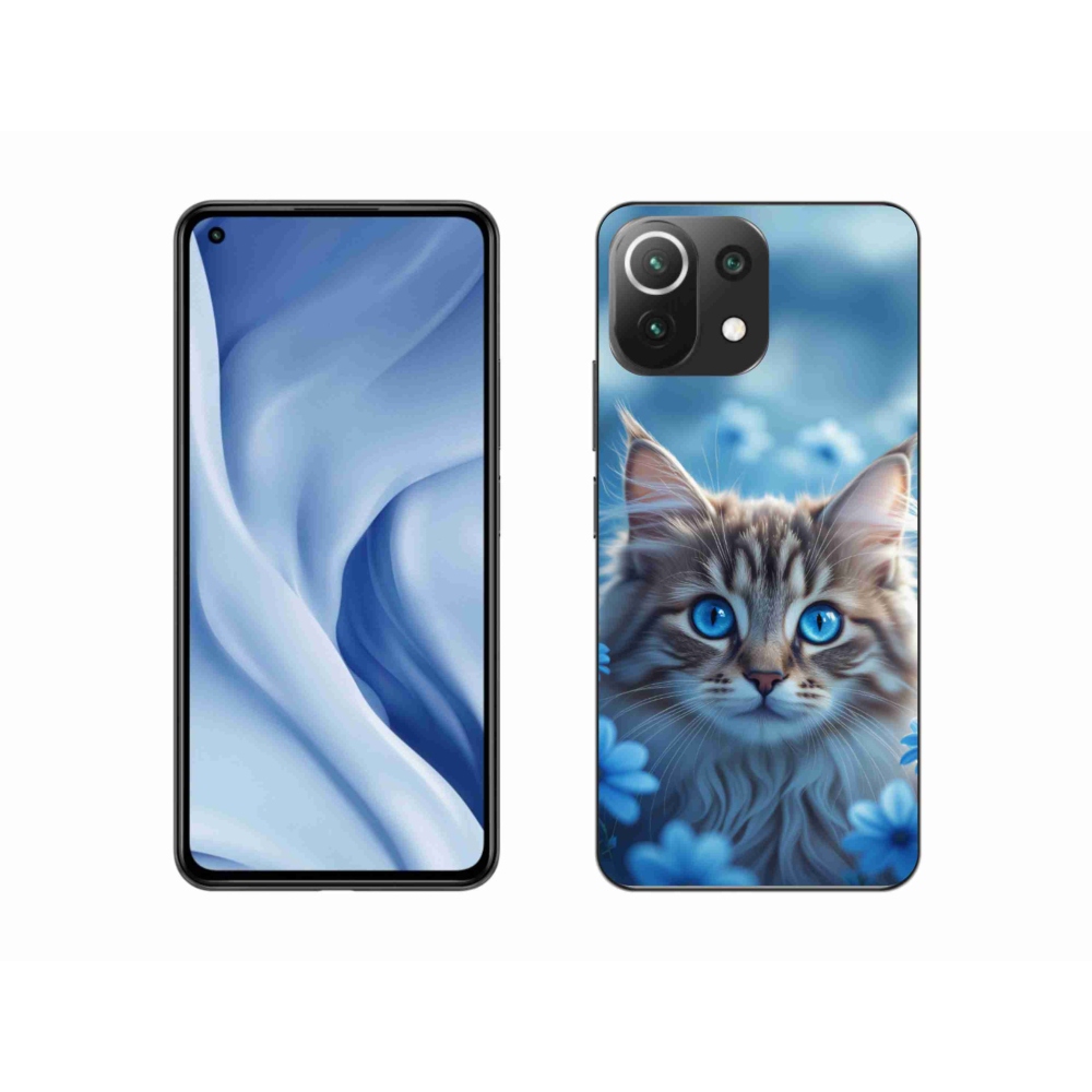 Gél borítás mmCase a Xiaomi Mi 11 Lite /5G számára - kék virágos cica
