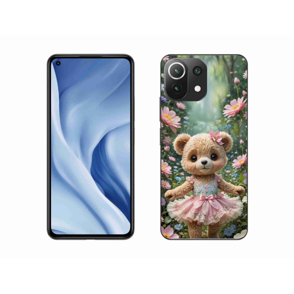 Gél borítás mmCase a Xiaomi Mi 11 Lite /5G számára - aranyos virágos mackó virágokban